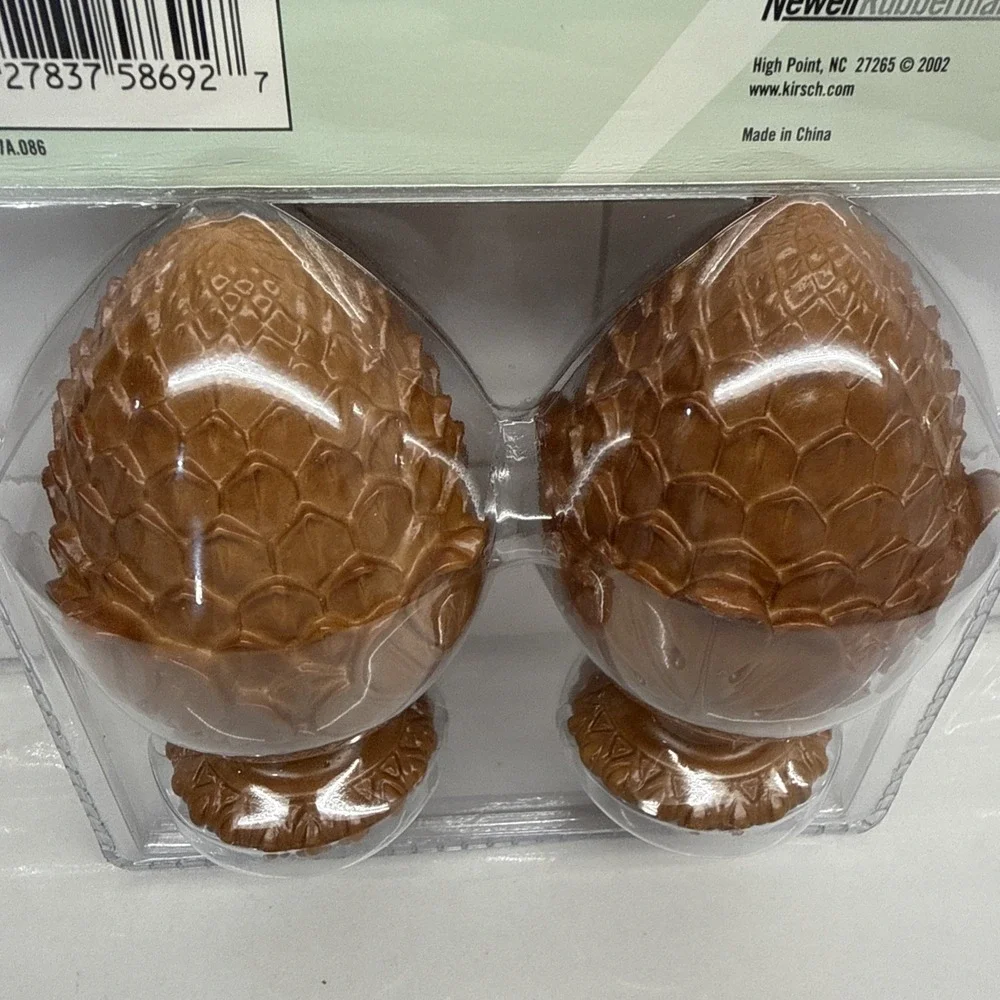 Vintage Pair of Kirsch (Warm Oak) Oak Leaf Finials Fits 1 3/8 Diameter Pole NOS